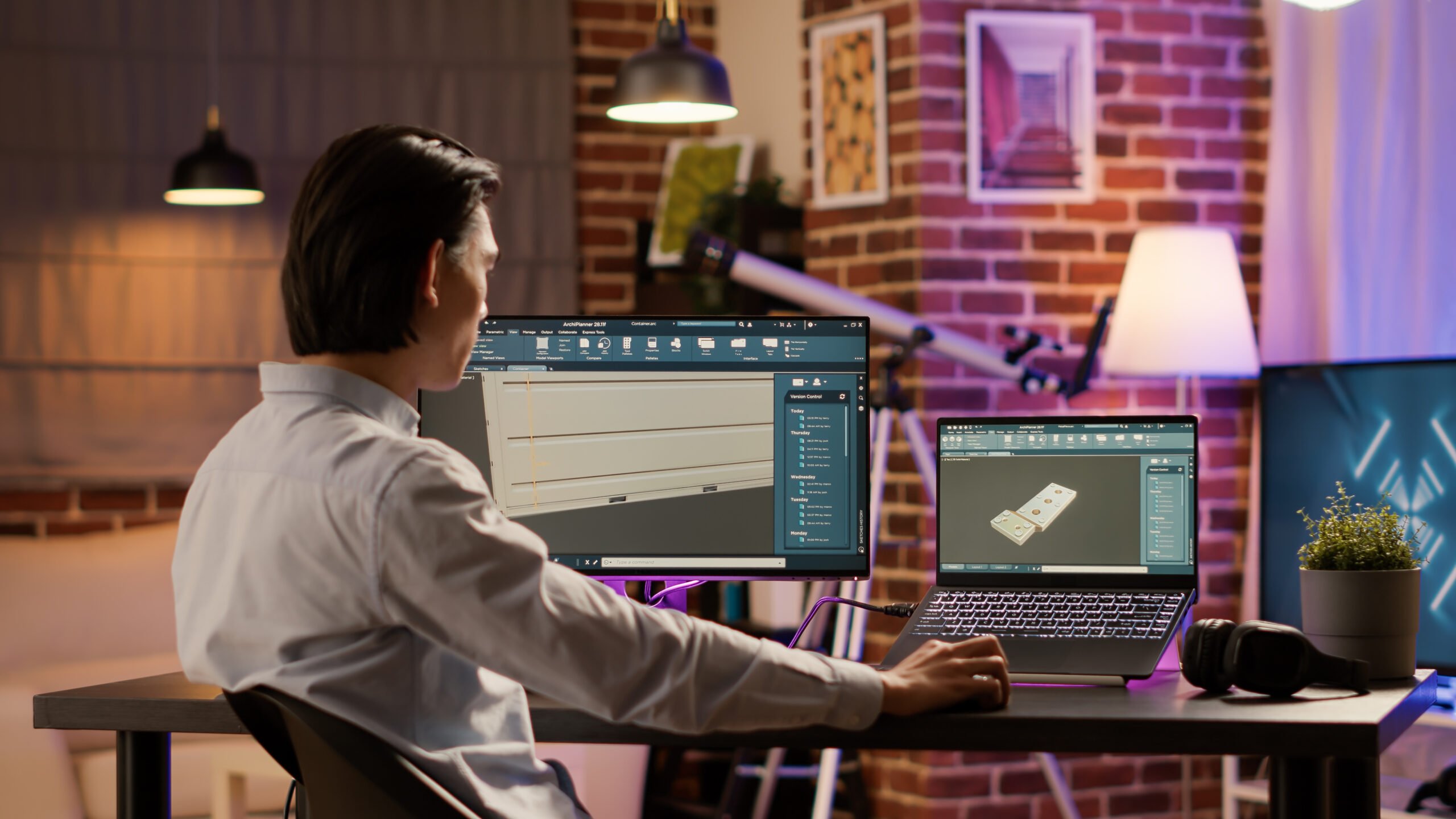 Four Clover Studio - Male engineer working on industrial machinery development, using advanced manufactory interface on software